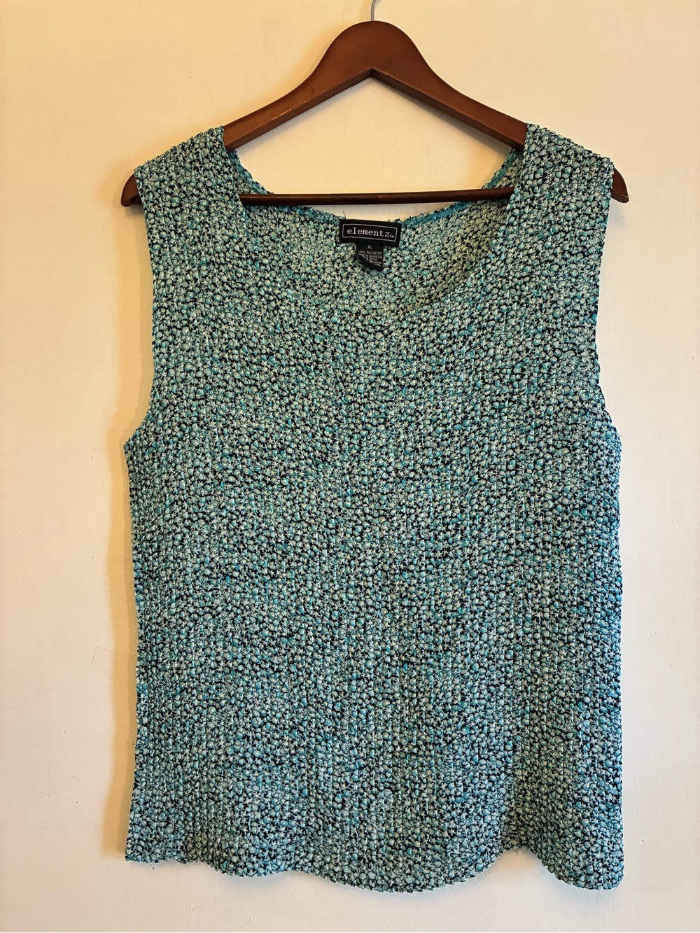 Elementz Teal Bouclé Sleeveless Women's Tank. Size XL. Mini butterfly texture.🦋